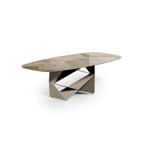 Tavolo fisso Gem Ozzio piano ovale in Cristallo, Ceramica e Marble Glass 220x110 cm 